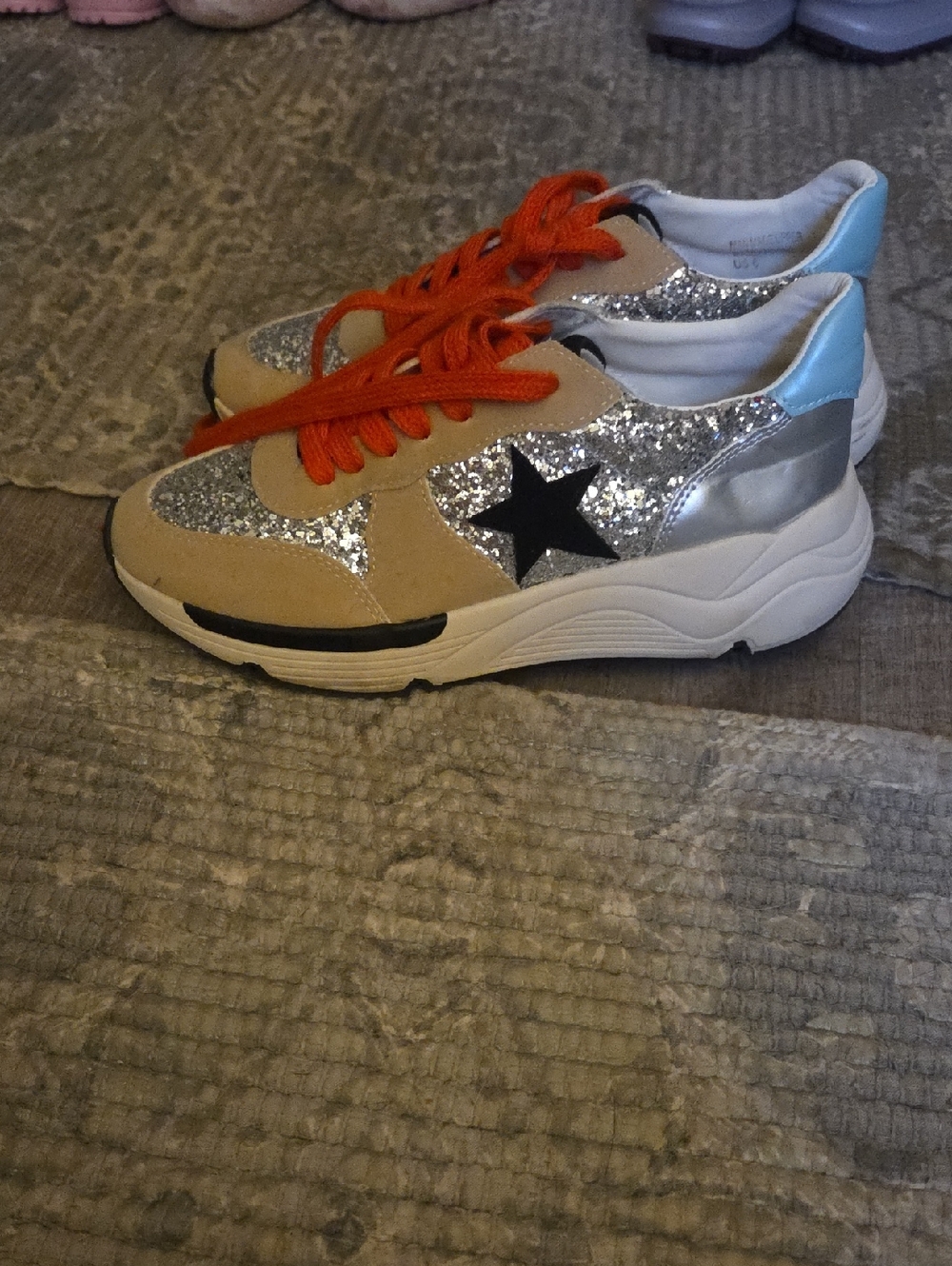 Glitter Star Sneakers with Orange Laces